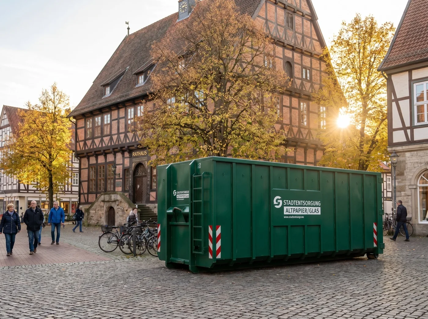 Container in einer Altstadtgasse für kommunale Sammlung
